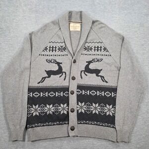 Weatherproof Vintage Men Grey Reindeer Snowflake Shawl Collar Cardigan Sweater M